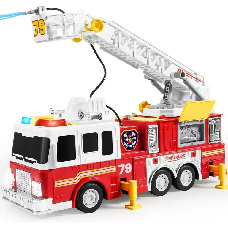 SYNCFUN Extra Large Fire Truck Toy, with 33-inch Extending Ladder, Shooting Water, Flashing Light... | Walmart (US)