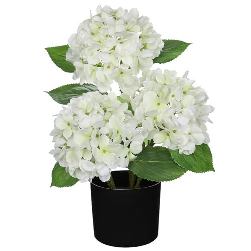 Hollyone White Hydrangea Artificial Flowers in Pots 19.7" Faux Silk Hydranges Flowers Tree Arrangements for Home Bathroom Office Table Centerpiece Shelf Decorations | Amazon (US)