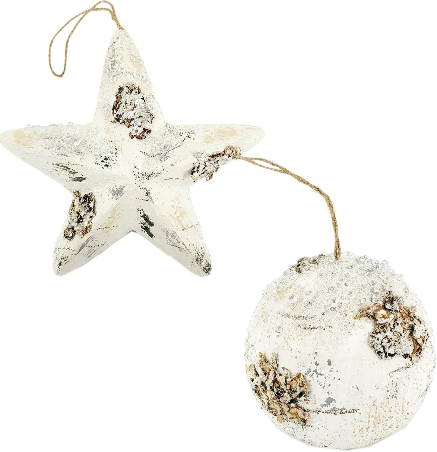 Nature Vibe Birch Bark Ball and Star Farmhouse Christmas Ornaments with Ice Pellets, Set of 2 The... | Amazon (US)