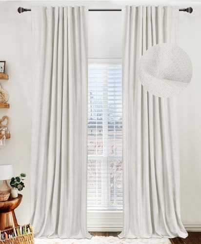 100% Blackout Shield Linen Blackout Curtains for Bedroom 84 Inches Long, Back Tab/Rod Pocket Living Room Drapes, Thermal Insulated Blackout Curtains 2 Panels Set, 50" W x 84" L, Greyish Beige | Amazon (US)