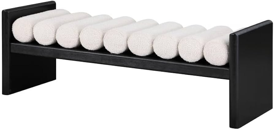First of a Kind Modern bench with Solid black Wood finish & cream boucle seat, Contemporary boucl... | Amazon (US)