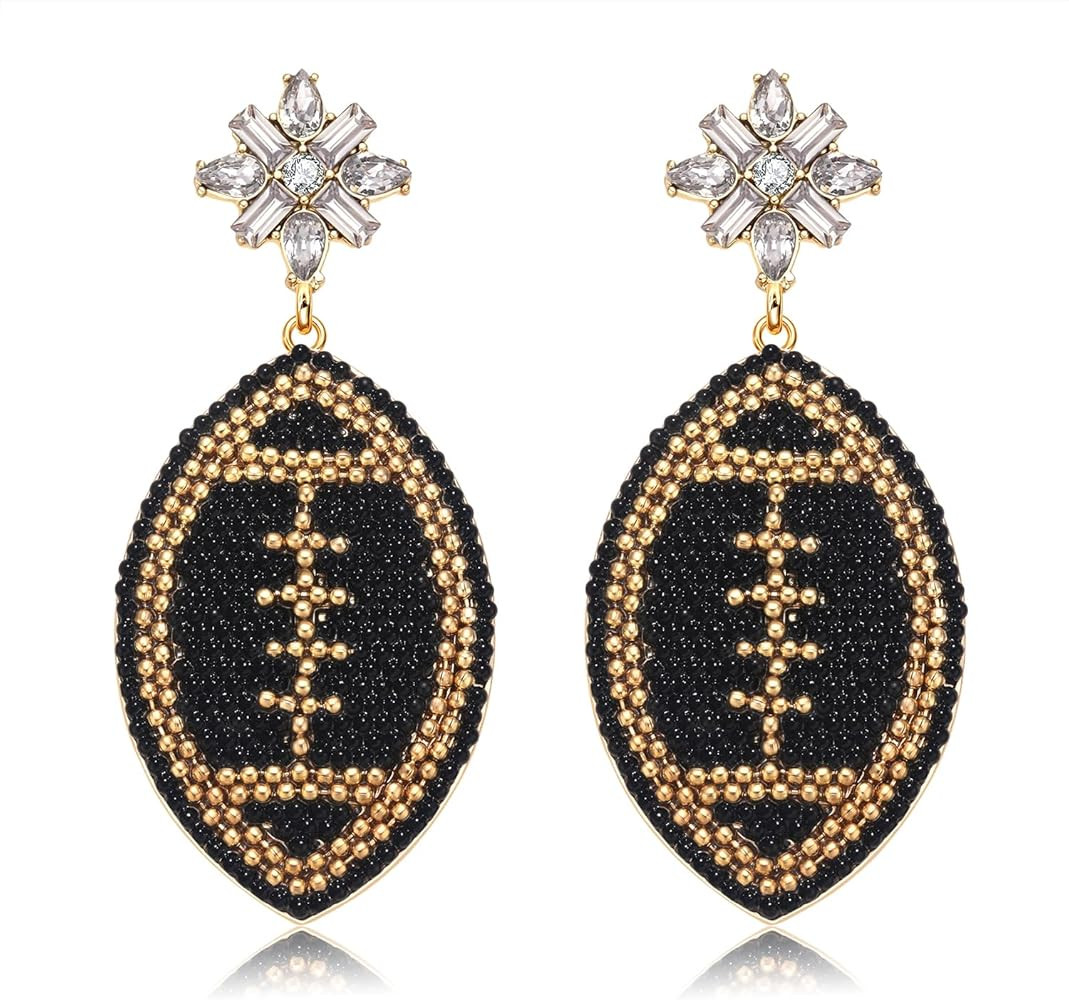 Beaded Football Earrings for Women Rhinestone Beads Game Day Earrings Sports Team Dangle Earrings... | Amazon (US)