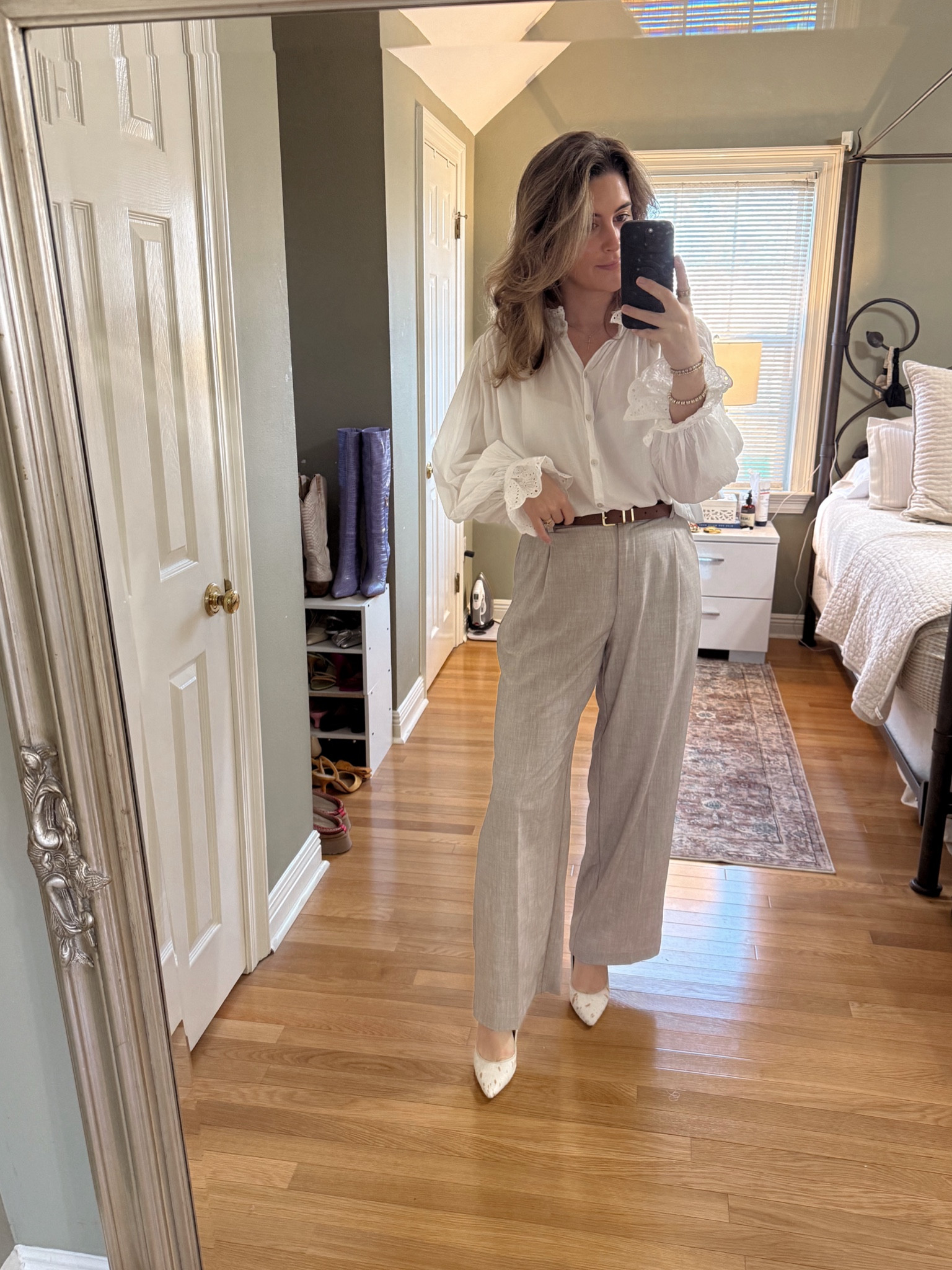 Soft neutral look for the office! I foresee wearing this blouse so often through the spring and summer. It’s beautiful on its own but also a fabulous layering piece. These trousers are my new favorites for the office 😍 

Work trousers, workwear, office outfit, neutral aesthetic, layering

#LTKWorkwear #LTKFindsUnder50 #LTKFindsUnder100