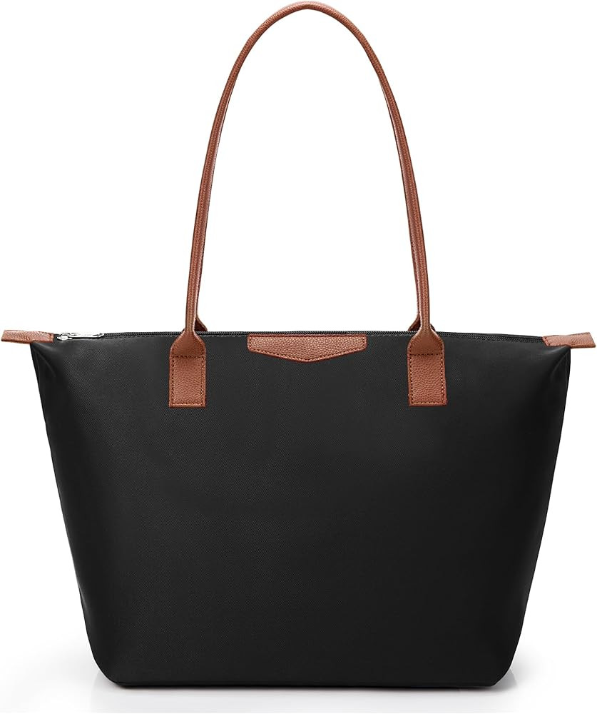 Tote Bag for Women, Casual Hobo Bag Vegan Leather Top-Handle Purse Foldable Shoulder Nylon Zipper... | Amazon (US)