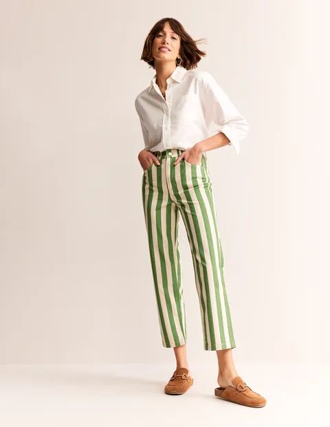 High Rise Stripe Jeans - Green & Ivory Stripe | Boden US | Boden (US)