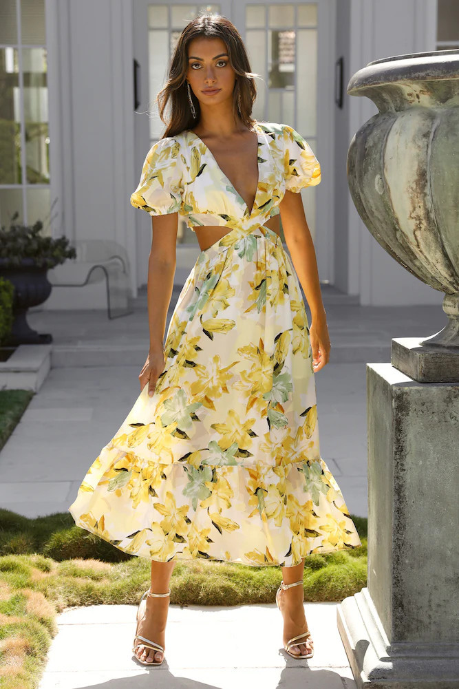 Feelin Florals Midi Dress Yellow | Hello Molly (AU)