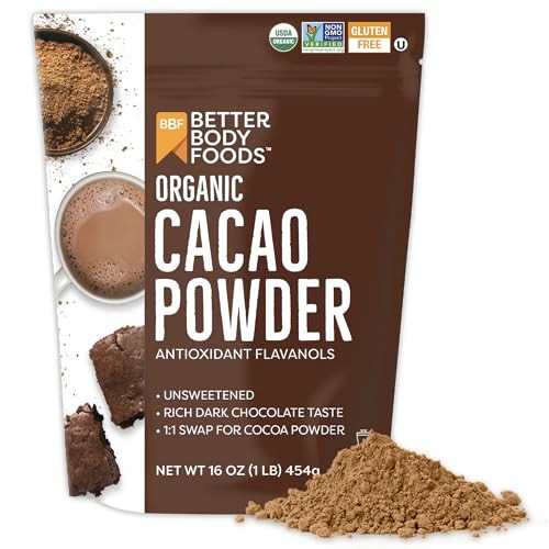 BetterBody Foods Organic Cacao Powder, Rich Chocolate Flavor, Non-GMO, Gluten-Free, Cocoa, 16 ounce, 1 lb bag | Amazon (US)