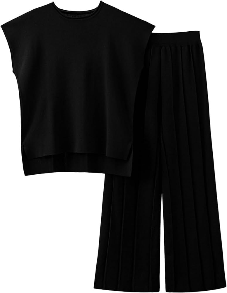 Yimoon Women's Sweater Sets 2 Piece Knit Outfits 2024 Crewneck Pullover Tops Wide Leg Pants Casua... | Amazon (US)