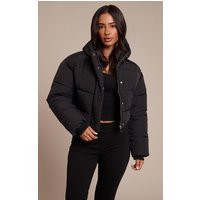 Petite Black Cropped Drawstring Puffer Jacket | PrettyLittleThing US