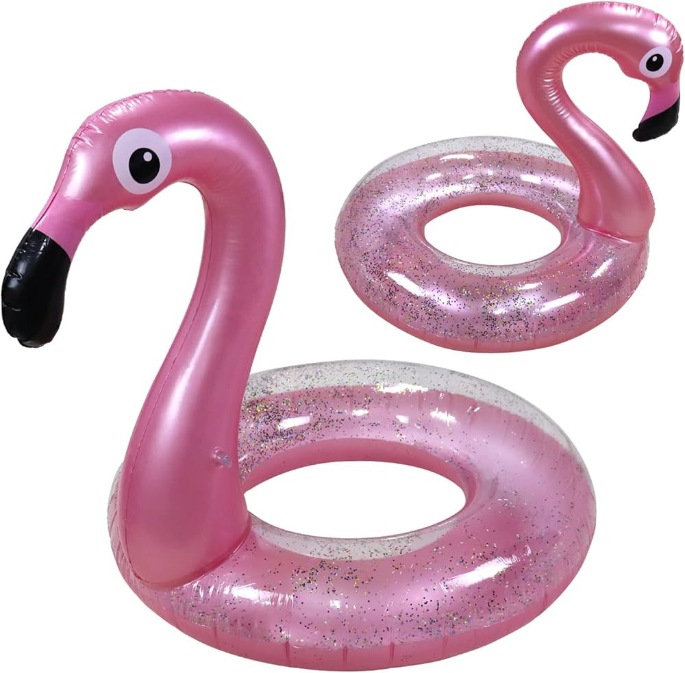 2PCS Flamingo Inflatable Pool Floats Adult Kids, Glitters Translucent Inflatable Pool Float for K... | Amazon (US)