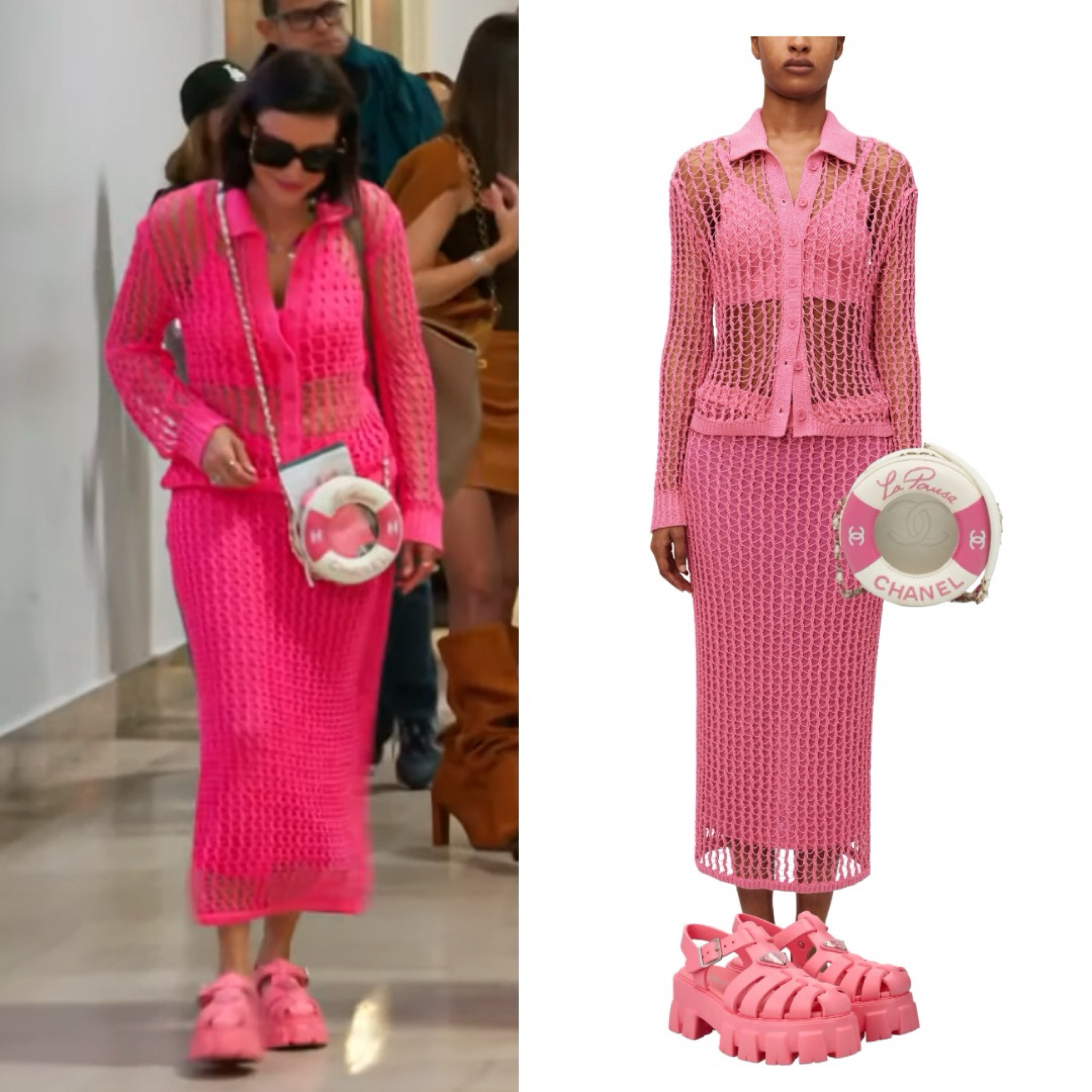 Bronwyn Newport’s Pink Crochet Cardigan and Skirt 