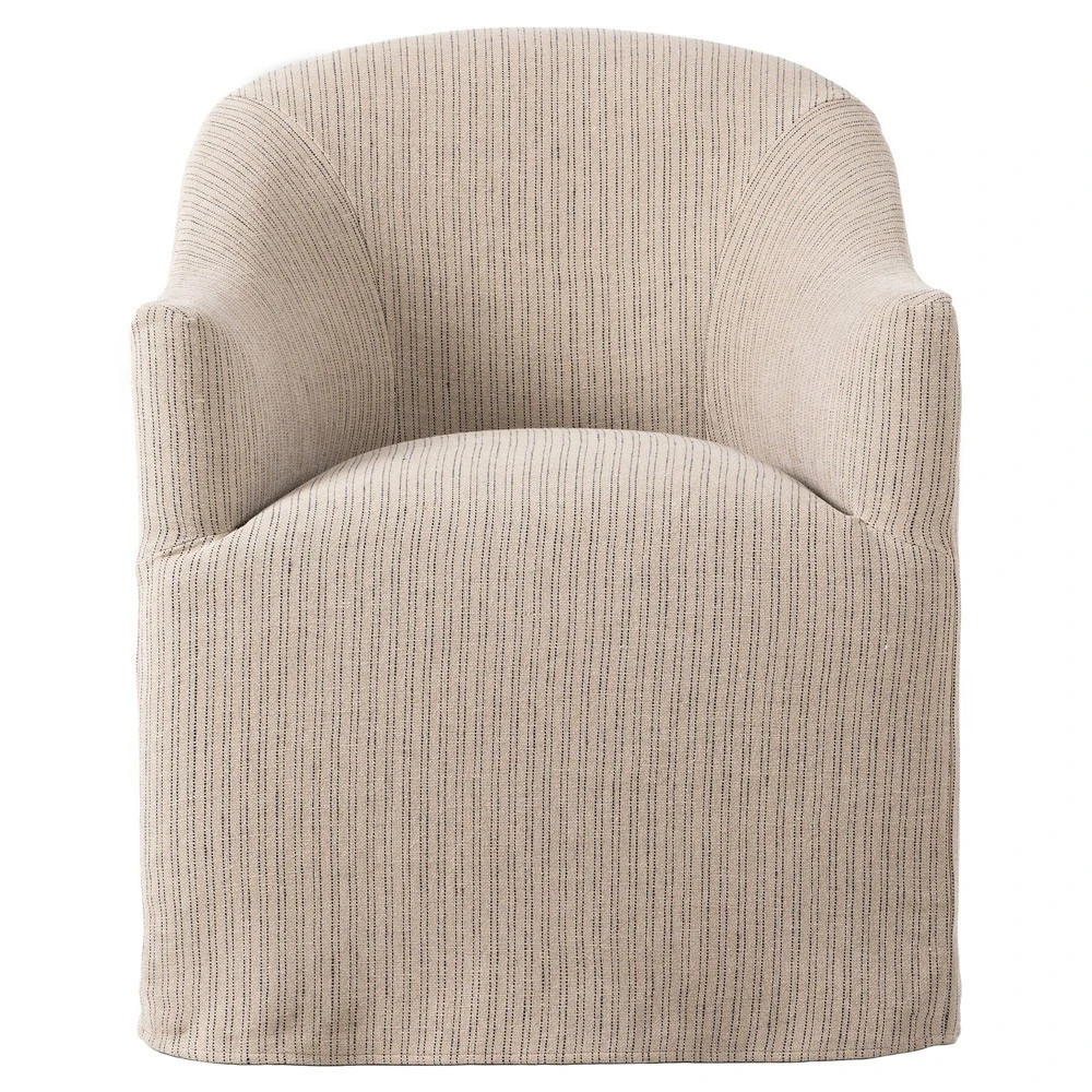 Desiree French Country Beige Striped Slipcovered Dining Arm Chair | Kathy Kuo Home