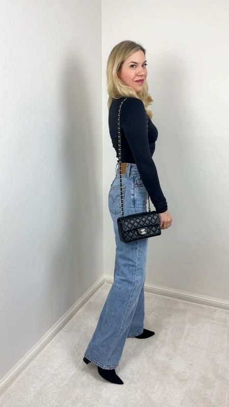 Wide leg jeans
Wide leg denim 
Chanel bag
Black top 
Spring fashion 
Spring outfit  
#ltkseasonal
#ltkover40
#ltku 
#LTKfindsunder100 #LTKVideo