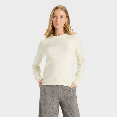 Women's Slim Fit Cozy Knit Pullover Sweater - A New Day™ Cream L | Target