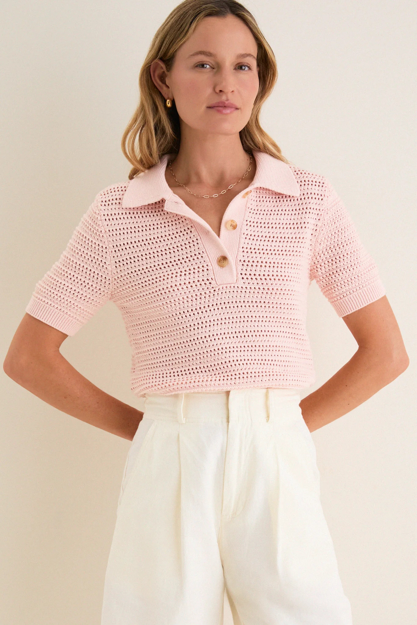 Pink Crochet Cotton Asher Polo | Tuckernuck (US)
