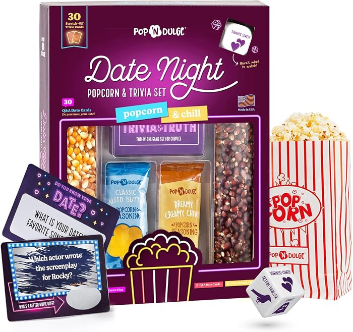 Couples Gift Set, Date Night Scratch Off Cards, Popcorn Gift Set & Movie Night Trivia Dice Game, ... | Amazon (US)