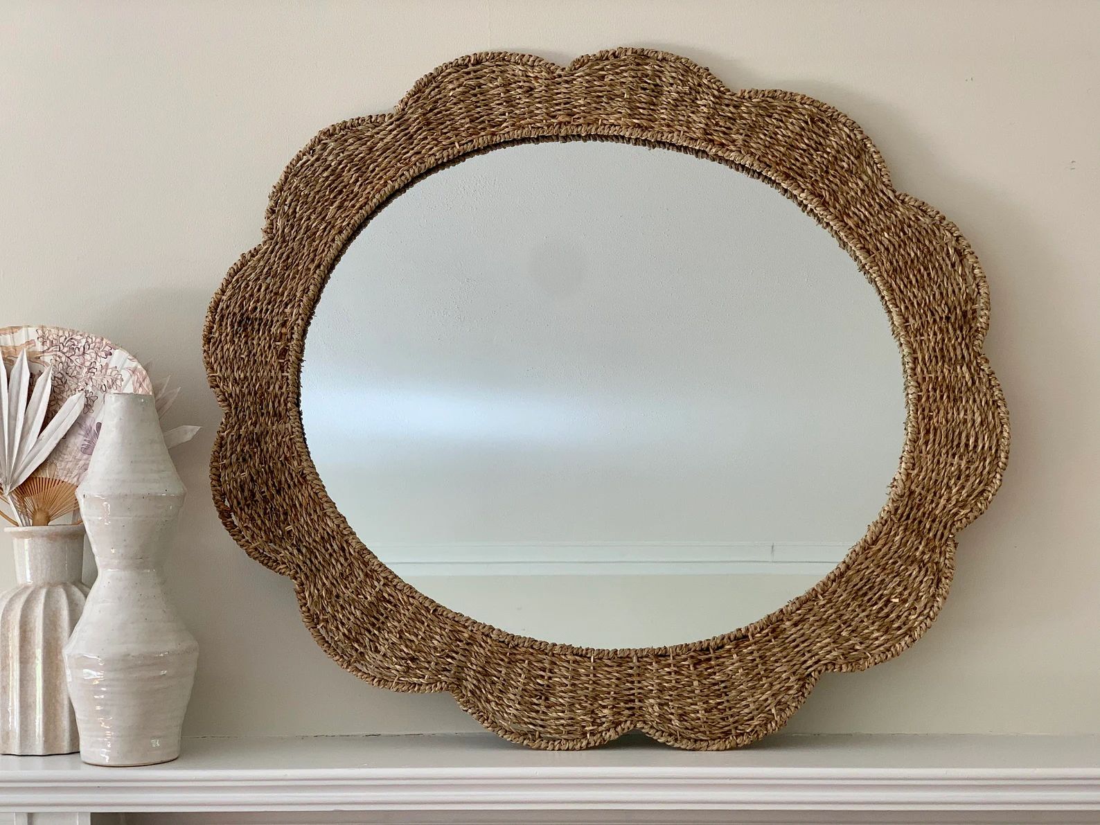 Scalloped Wicker Mirror- rattan mirror- scalloped mirror-wicker- woven rattan- coastal mirror-mid... | Etsy (US)