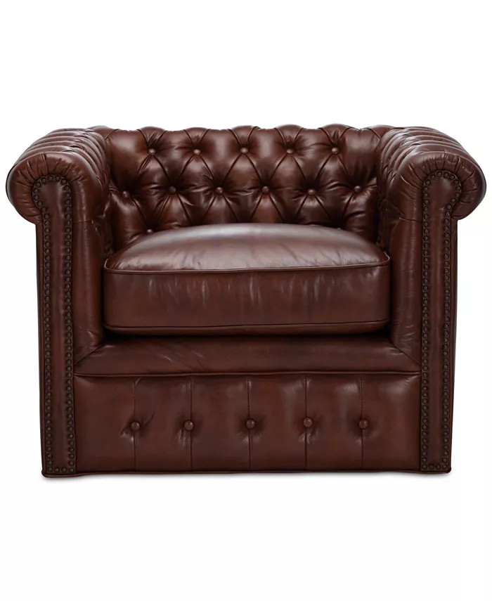 CLOSEOUT! Calvine 39" Leather Self Centering Swivel Chair, Created for Macy's | Macys (US)