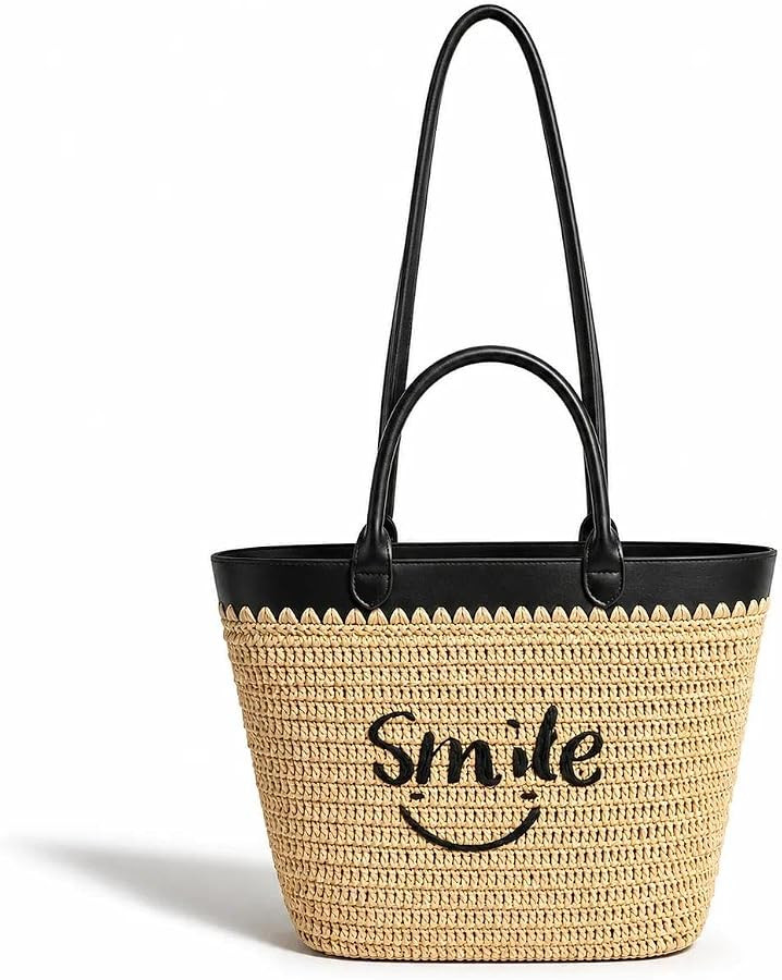 Eiyye Straw Beach Bag for Women Handwoven Woven Tote Bag with Smiley Face Embroidery Large Summer... | Amazon (US)