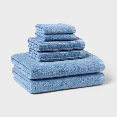 6pc Everyday Striped Dorm Towel Set Blue/White - Room Essentials™ | Target