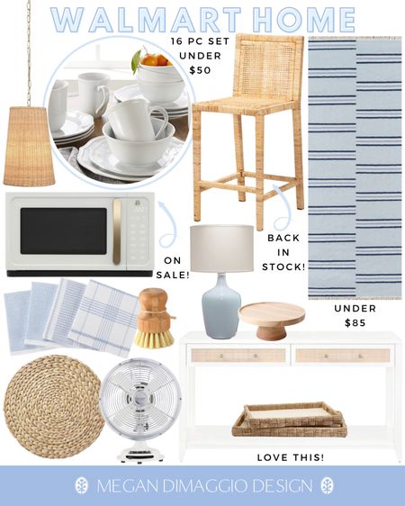 Good morning! It’s been a minute since I’ve done a Walmart Home roundup!! This go round is for a coastal kitchen/dining space!! 

Love this white console table 😍 and this best selling Serena & lily inspired rattan counter stool is back in stock!! 🏃🏼‍♀️🏃🏼‍♀️🏃🏼‍♀️

Plus how pretty is this light blue striped wool runner?! This maybe the prettiest microwave I’ve ever seen! 🤣 plus it has great reviews too!!  And somehow this white 16 piece dishware set is UNDER $50!! 🤯🙌🏻

#LTKunder50 #LTKhome #LTKsalealert
