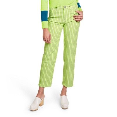 Women's Pinstripe High-Rise Straight Leg Jeans - Victor Glemaud x Target Lime Green | Target