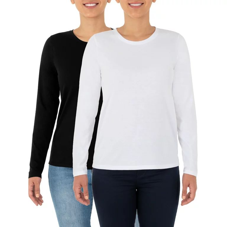 Time and Tru Women's Essential Pima Cotton Long Sleeve Crew Neck T-Shirt, 2-Pack | Walmart (US)