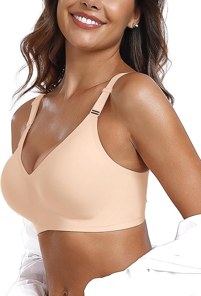 OEAK Womens Comfortable Bras Wireless V Neck Bra Full Coverage Bralettes Seamless Tshirts Bras Pu... | Amazon (US)