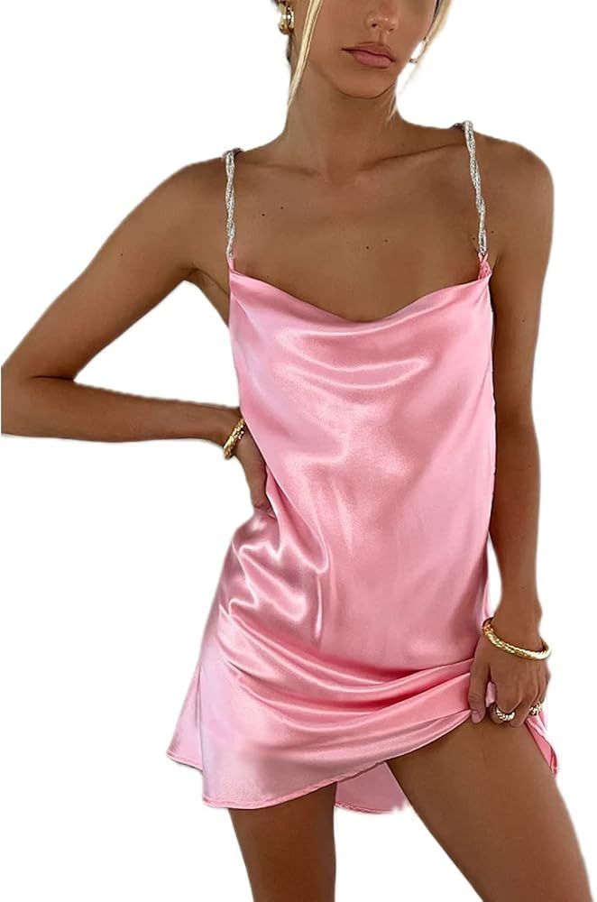 Reachlight Women Girls Backless Sequin Dresses Spaghetti Strap Deep V-Neck A-line Short Dress Spa... | Amazon (US)