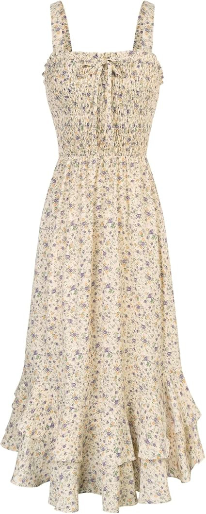 GRACE KARIN Women's 2024 Summer Floral Boho Dress Square Neck Strapped Swing A Line Beach Long Ma... | Amazon (US)