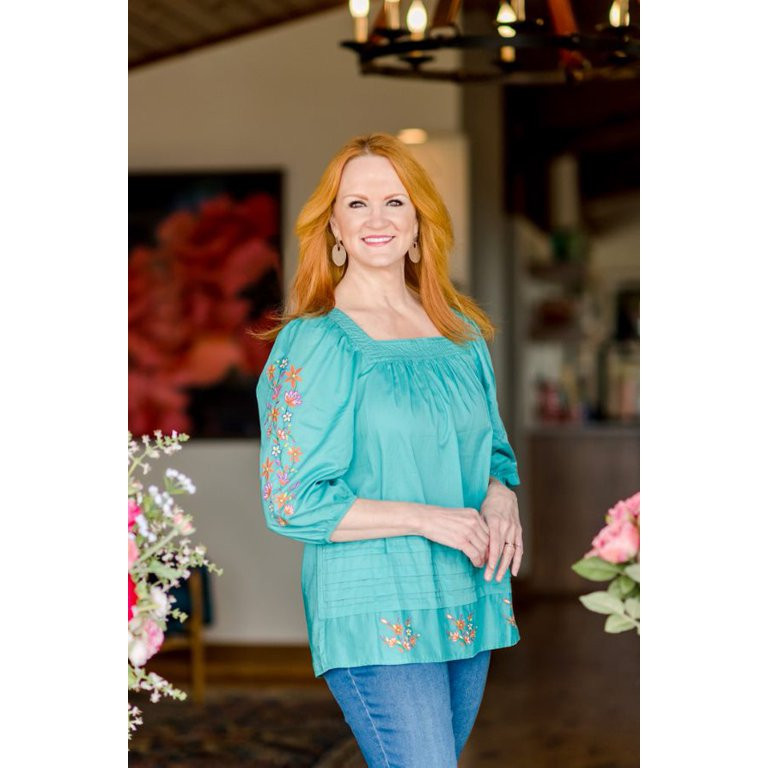 The Pioneer Woman Square Neck Embroidered Blouse, Women's | Walmart (US)