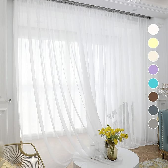 Ivory Sheer Curtains 120 Inches Long 2 Panels,Rod Pocket Voile Semi Sheer Window Curtains for Kit... | Amazon (US)