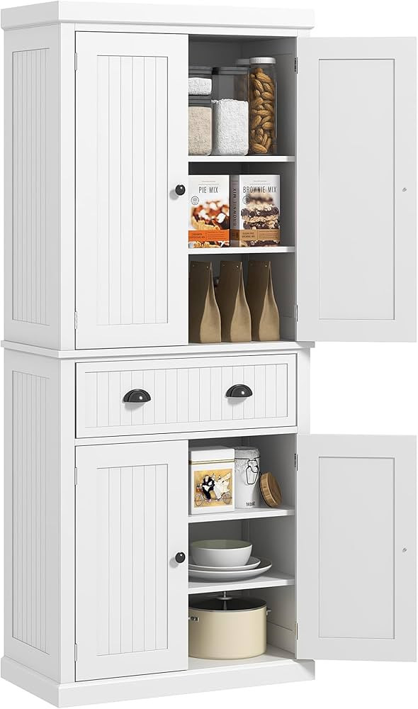HOMCOM 72" Kitchen Pantry Storage Cabinet, Traditional Freestanding Cupboard with 4 Doors and 3 A... | Amazon (US)
