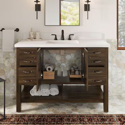 allen + roth Kingscote 48-in Espresso Undermount Single Sink Bathroom Vanity with White Engineere... | Lowe's