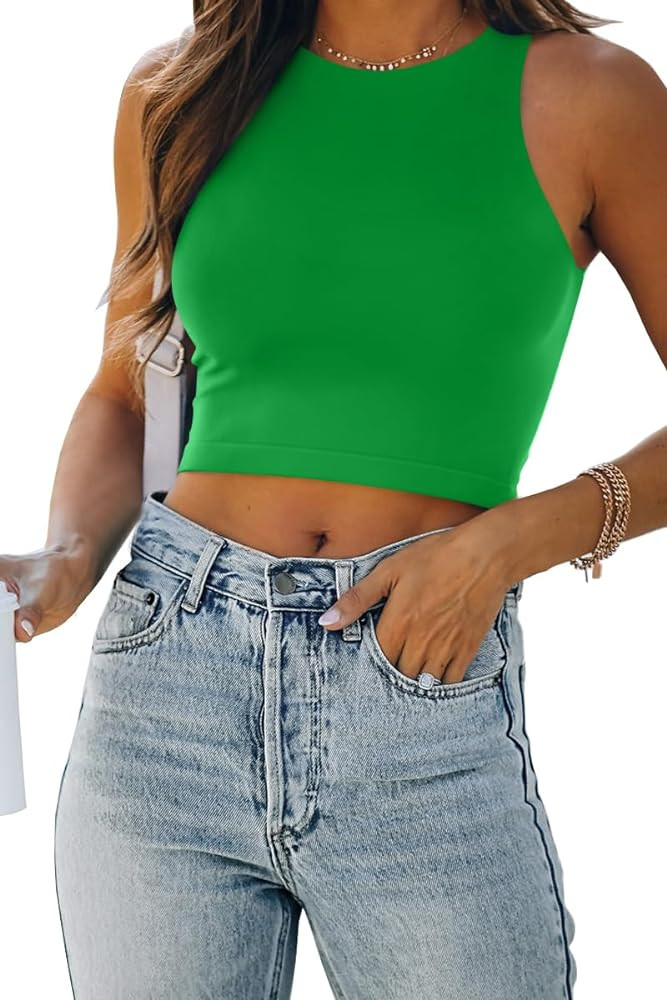 EFAN Womens Sexy Sleeveless Double Lined Crop Tops Workout Cute Tight Racerback Tank Tops Summer ... | Amazon (US)