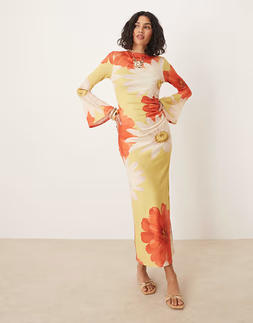 ASOS DESIGN angel sleeve midaxi dress in large floral print | ASOS (Global)