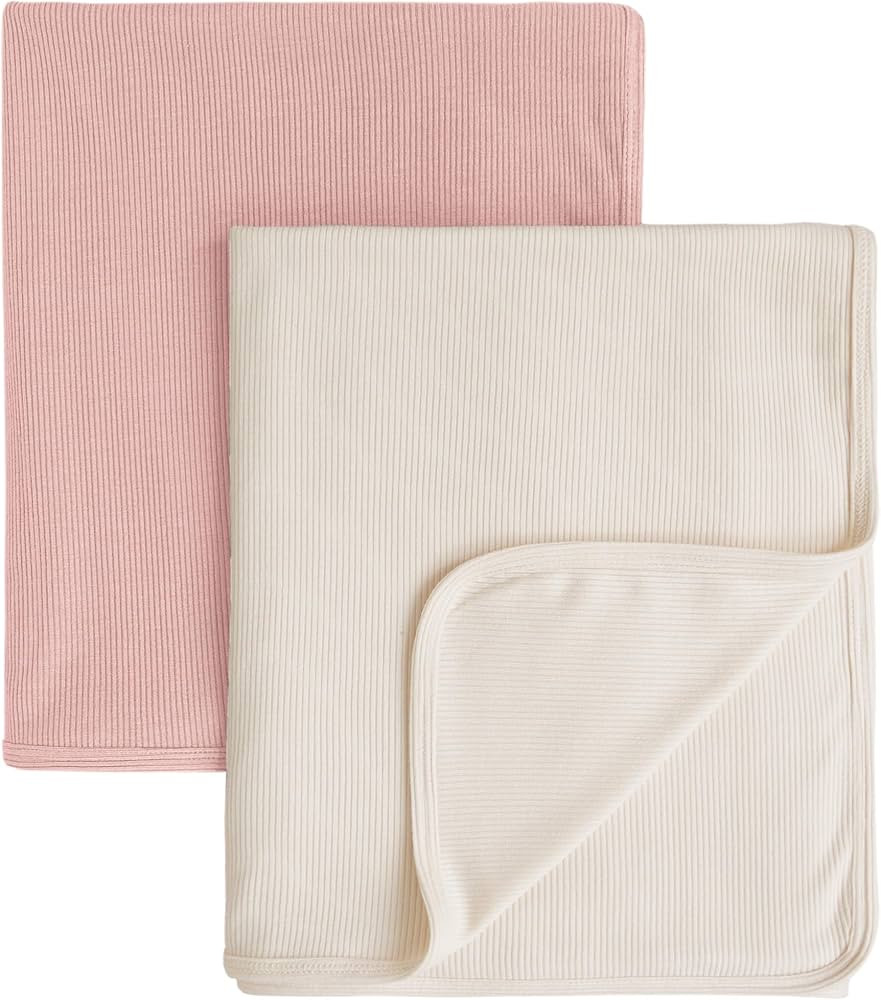 Konssy Knit Baby Blanket 2 Pack, Soft Ribbed Swaddle Receiving Blankets for Boys & Girls, Lightwe... | Amazon (US)