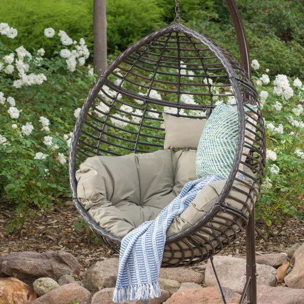 Parris Outdoor Wicker Basket Swing Chair with Stand | Wayfair North America