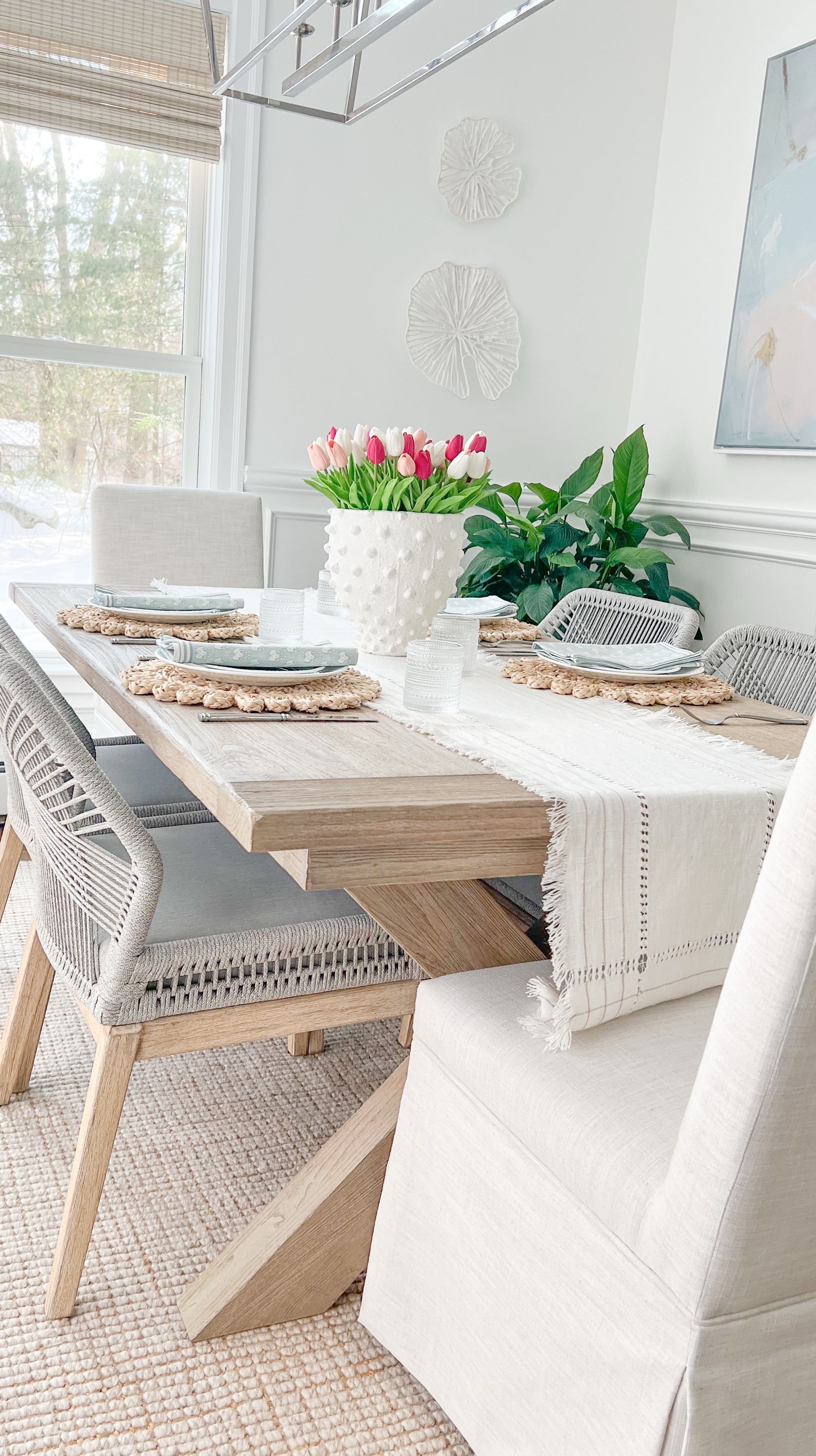 February is coming to a close, which means it’s time to add some spring touches! I found some beautiful pieces at @Wayfair, my favorite being these pretty cloth napkins that pair so perfectly with my Nantucket basket dinnerware set!
#Wayfair #WayfairPartner 

------

coastal home decor, coastal decor, coastal style, coastal dining room, dining room ideas, spring home decor, spring tablescape, spring place setting, easter tablescape, white vases, white planter, white pot, dining table decor, cloth napkins, woven placemats, white dishes, white dinner plates, white dinnerware set, wayfair dining chairs, coastal dining chairs, woven dining chairs, rope chairs, dining room furniture, drinking glasses 

#LTKFindsUnder50 #LTKSaleAlert #LTKHome