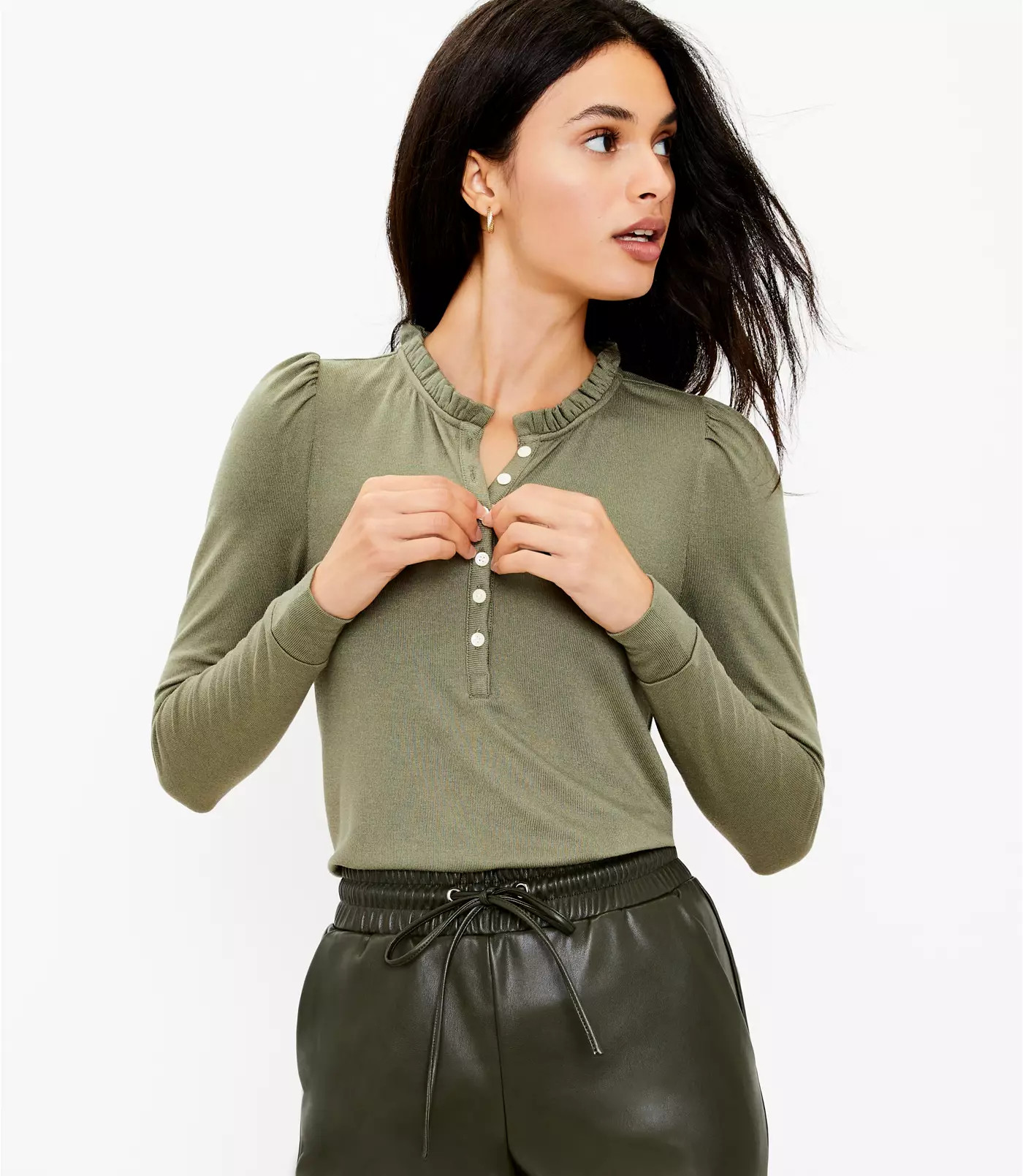 Puff Sleeve Henley Top | LOFT | LOFT