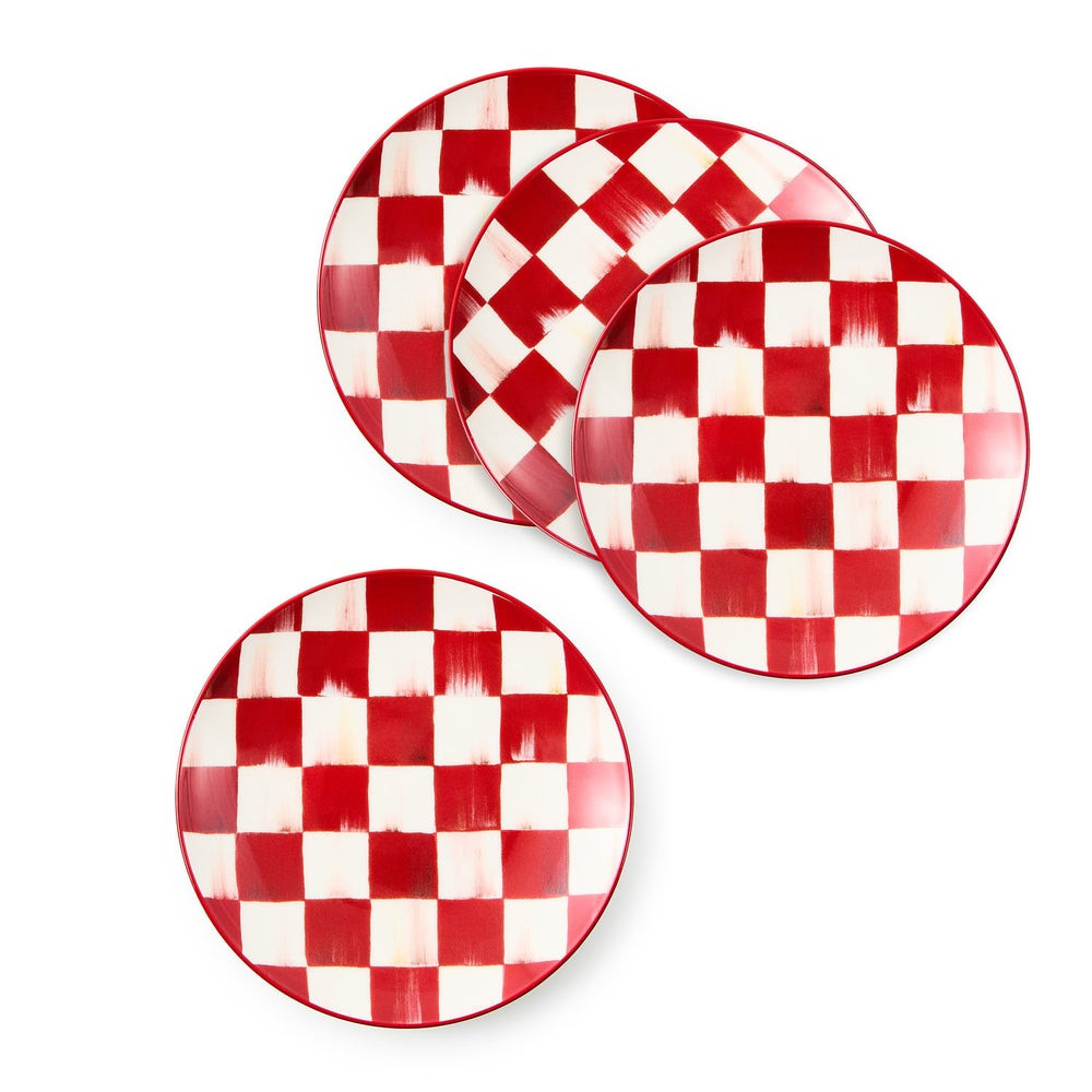 Cherry Check Appetizer Plates, Set of 4 | MacKenzie-Childs