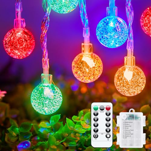 Minetom 33ft Crystal Globe String Lights Battery Operated, Multicolor | Amazon (US)