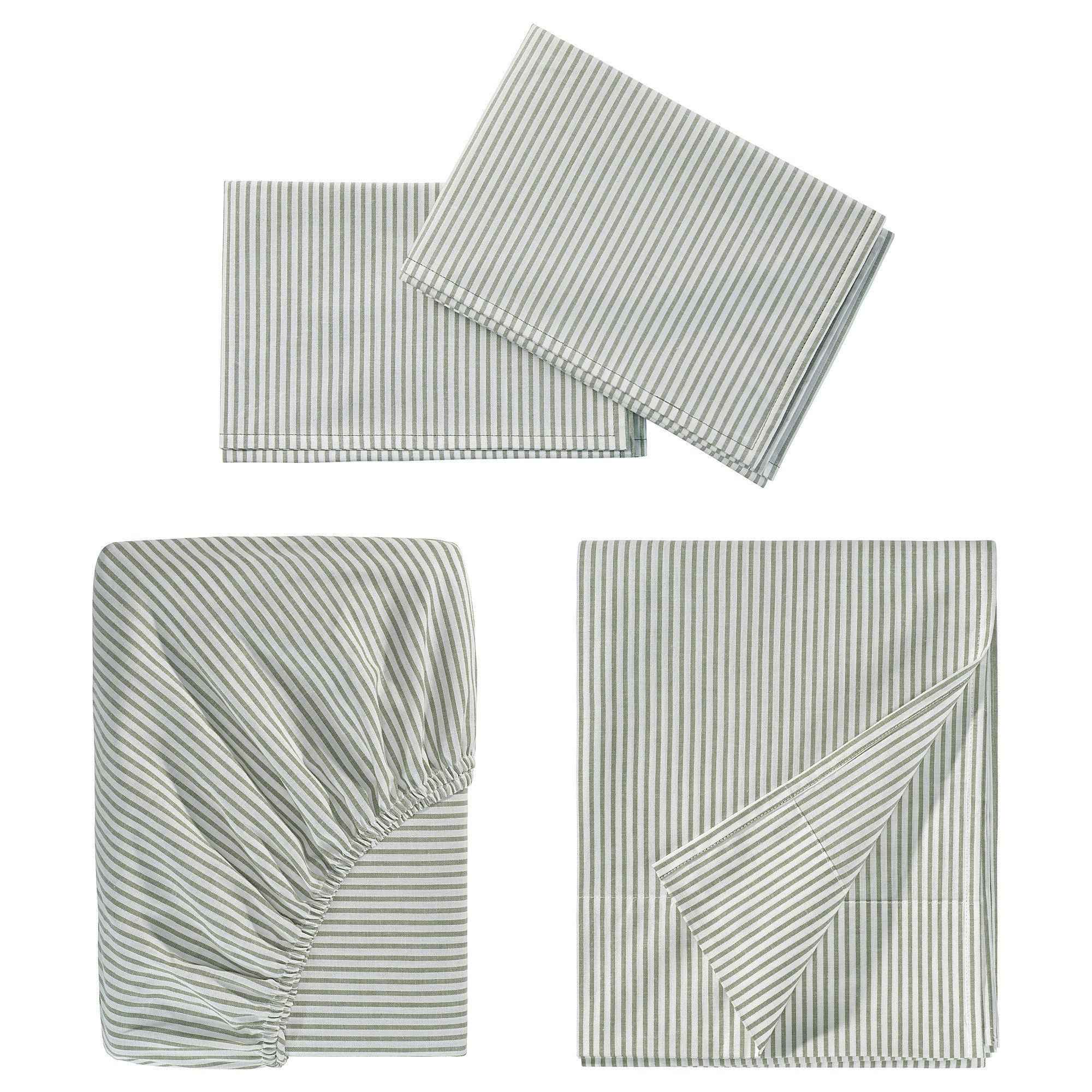 SOLFIBBLA Sheet set, white green/stripe, Queen | IKEA US