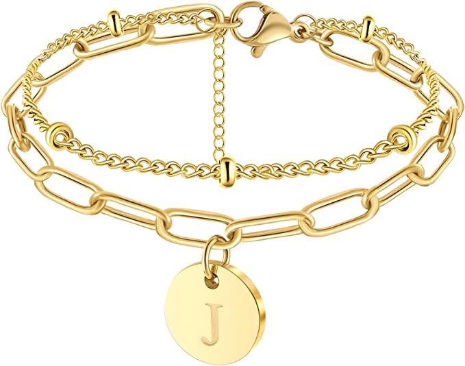 Amazon.com: Gifts for Teen Girls Dainty 18K Gold Beaded Bracelets for Women Adjustable Initial Ch... | Amazon (US)
