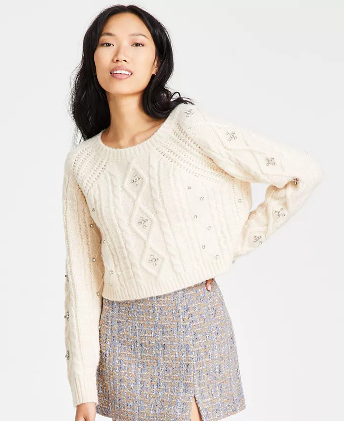 ASTR the Label Women's Lexi Knit Pom Pom Sweater - Macy's | Macy's