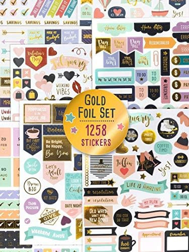Aesthetic Gold Foil Planner Stickers - 1250+ Stunning Design Accessories Enhance and Simplify Your P | Amazon (US)
