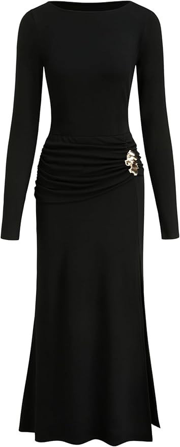 CIDER Elegant Long Sleeve Maxi Dress Side Slit Evening Gown Formal Party Dress | Amazon (US)