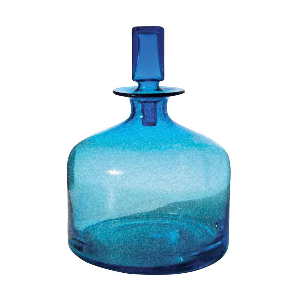Titan Lighting 9 in. x 12 in. Glass Decorative Decanter in Pool Blue | The Home Depot