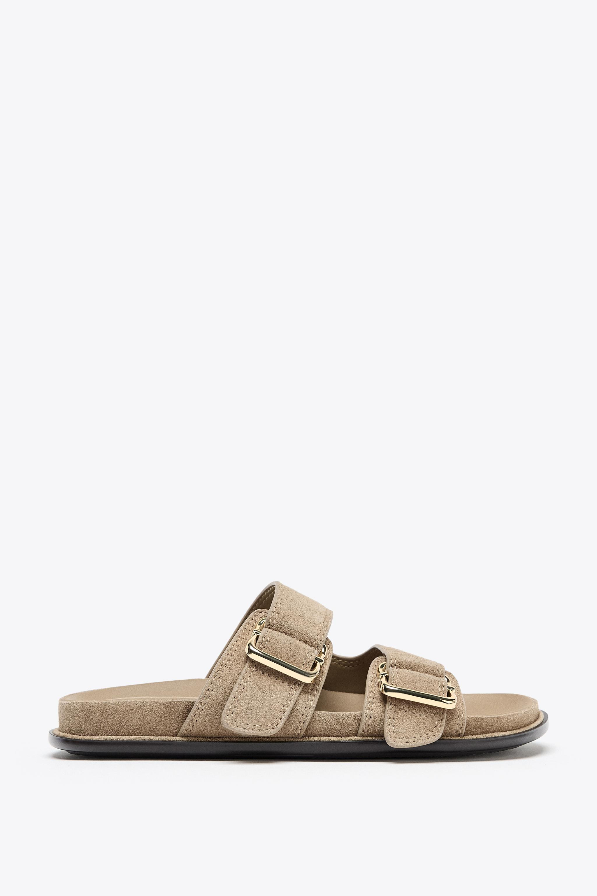 SPLIT LEATHER STRAPPY FLAT SANDALS | Zara US