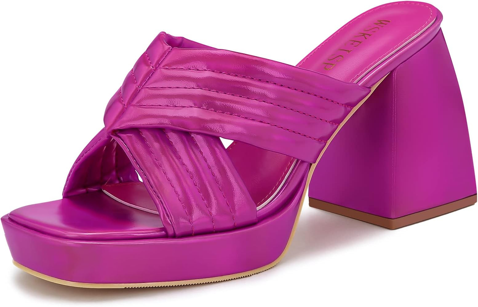 WSKEISP Women's Platform Chunky Heels Fashion Square Toe Heeled Sandals Slip On Mules Wedding Dress High Heels | Amazon (US)